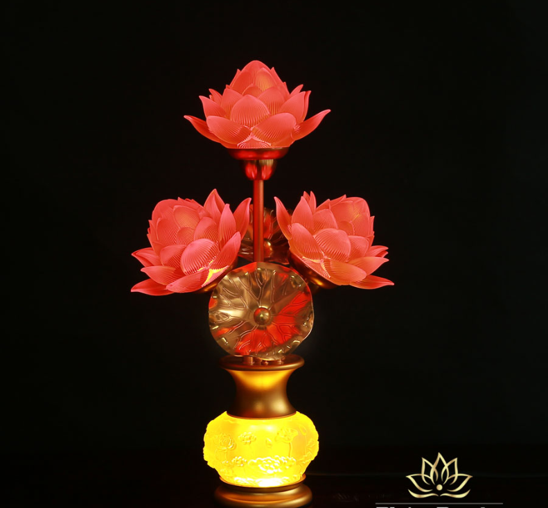 Đôi Đèn Bình Hoa Thịnh Thế Hoa Khai 3 Bông Cao 33cm màu đỏ.png